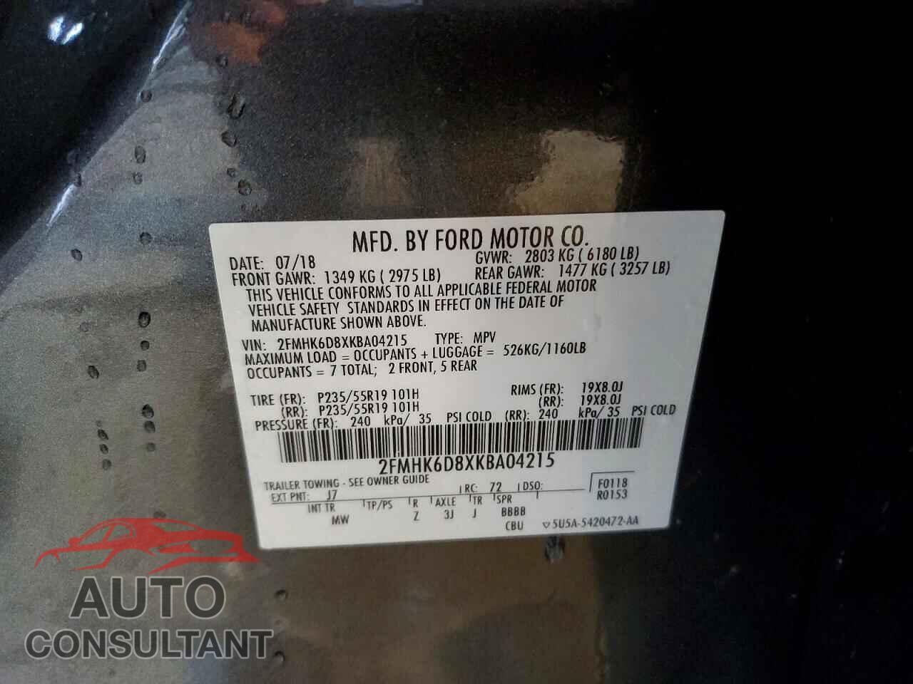 FORD FLEX 2019 - 2FMHK6D8XKBA04215