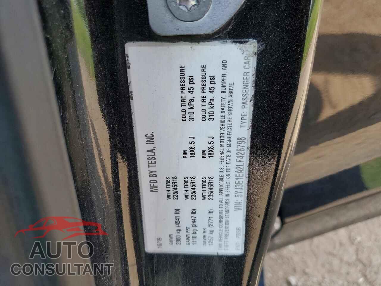 TESLA MODEL 3 2020 - 5YJ3E1EA2LF426798