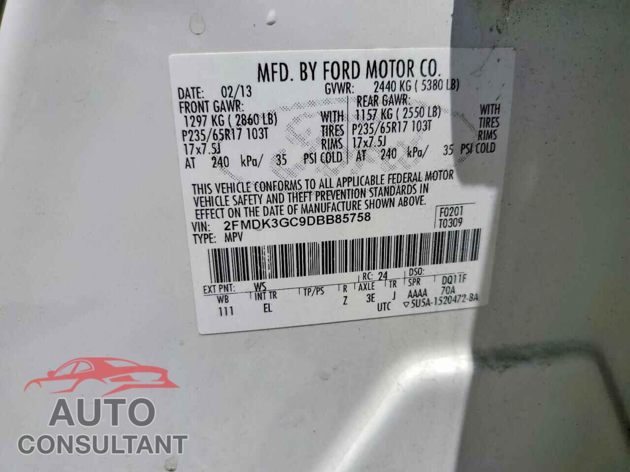 FORD EDGE 2013 - 2FMDK3GC9DBB85758