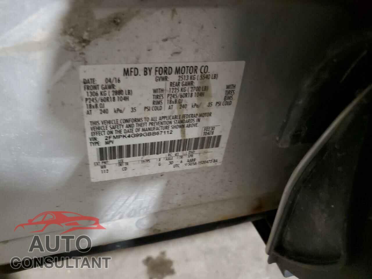 FORD EDGE 2016 - 2FMPK4G99GBB67112