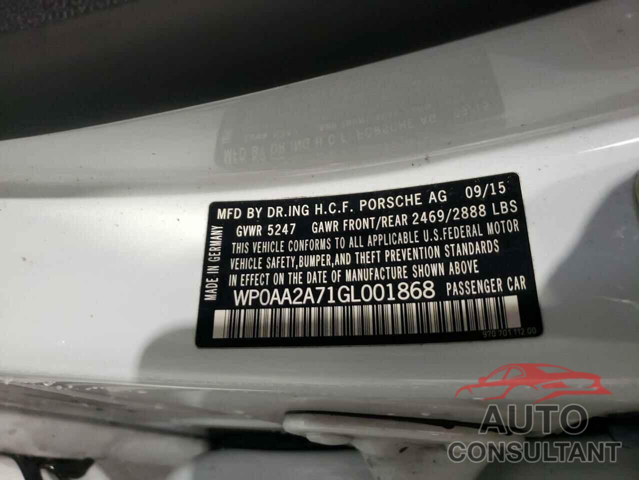 PORSCHE PANAMERA 2016 - WP0AA2A71GL001868