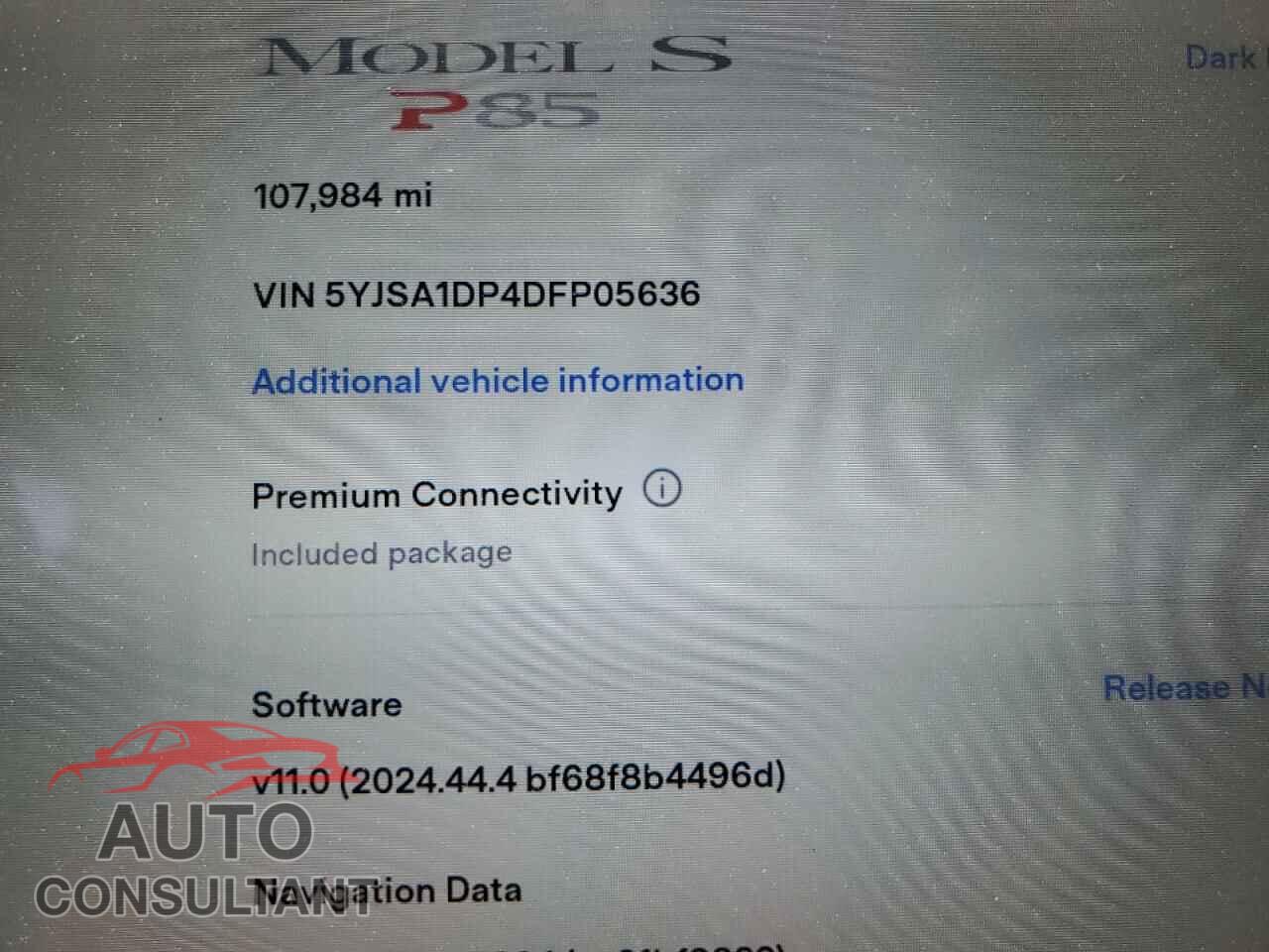 TESLA MODEL S 2013 - 5YJSA1DP4DFP05636