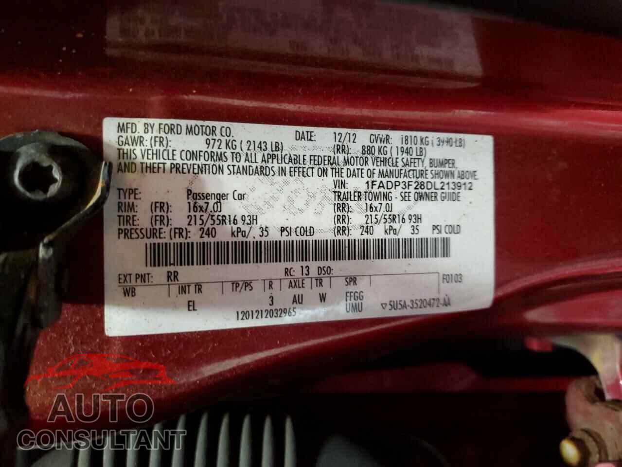 FORD FOCUS 2013 - 1FADP3F28DL213912
