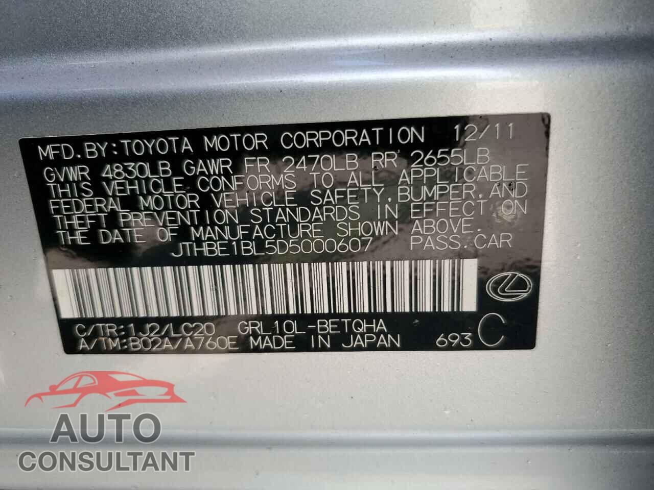 LEXUS GS350 2013 - JTHBE1BL5D5000607