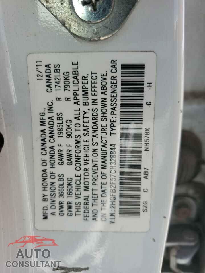 HONDA CIVIC 2012 - 2HGFB2F57CH328844