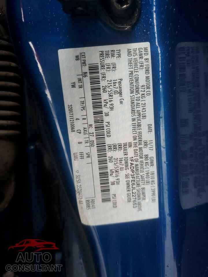 FORD FOCUS 2018 - 1FADP3FE6JL227653