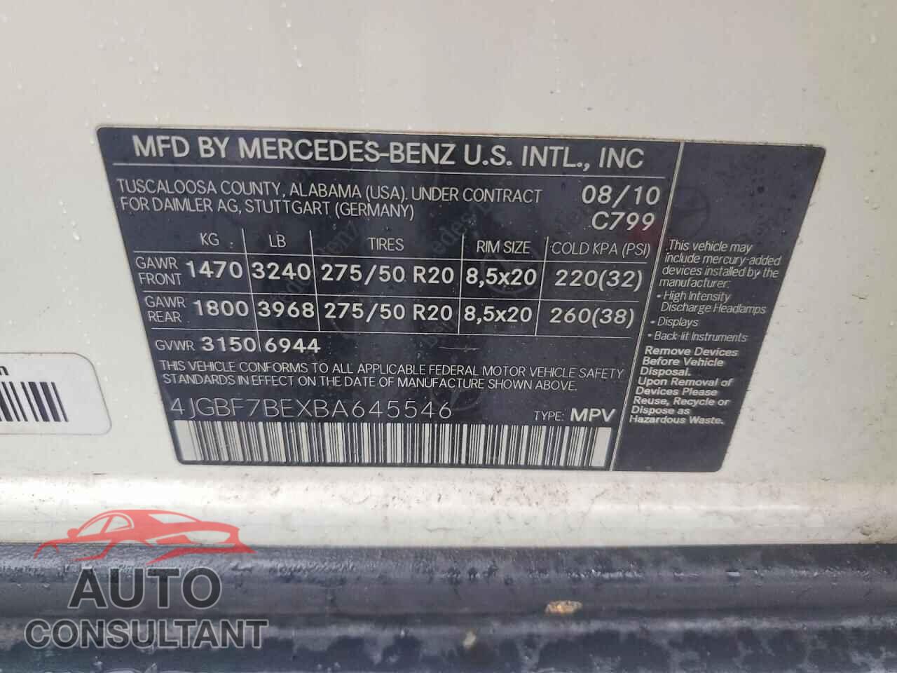 MERCEDES-BENZ GL-CLASS 2011 - 4JGBF7BEXBA645546