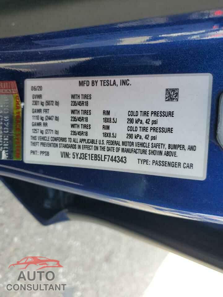 TESLA MODEL 3 2020 - 5YJ3E1EB5LF744343