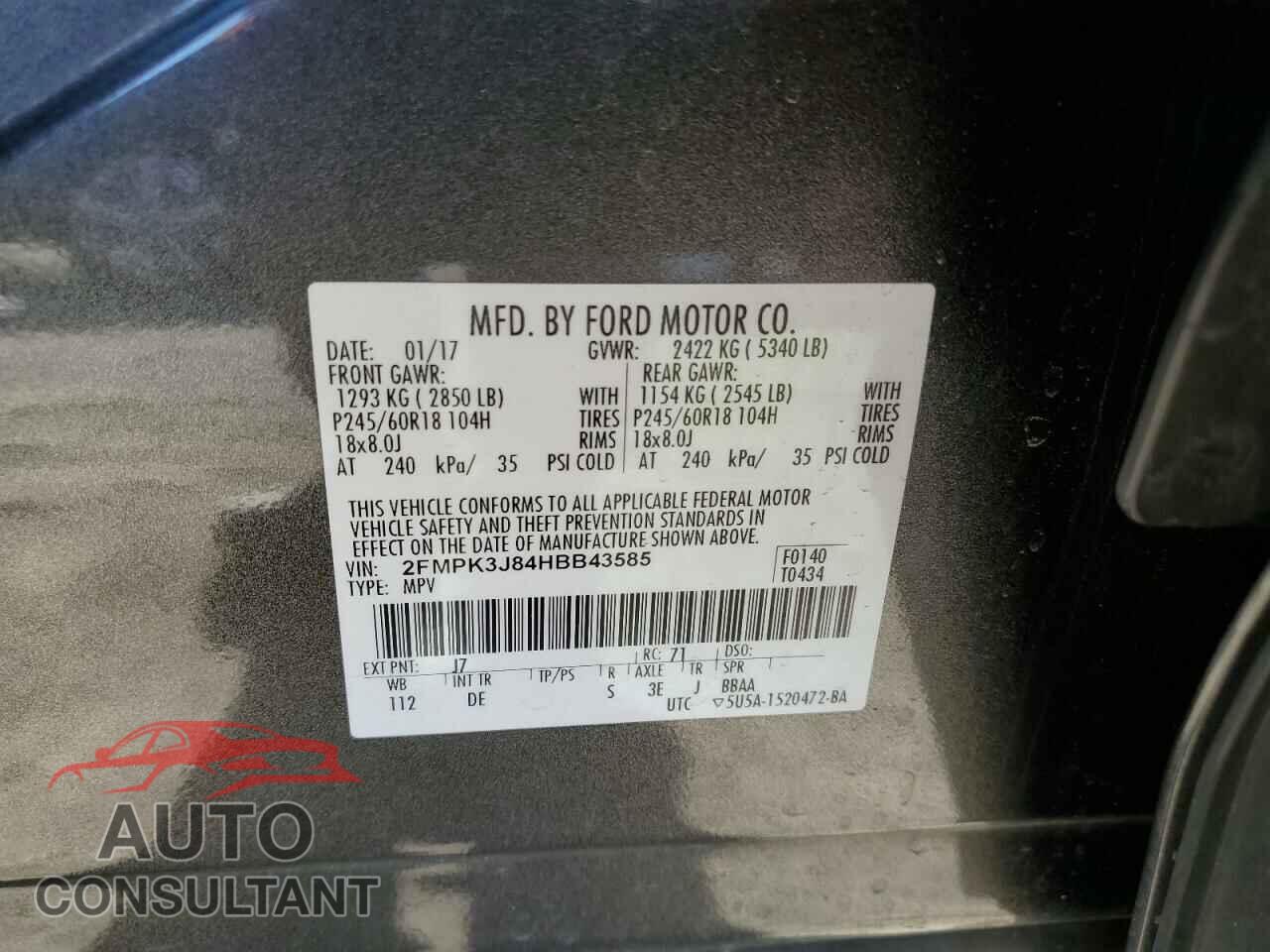 FORD EDGE 2017 - 2FMPK3J84HBB43585