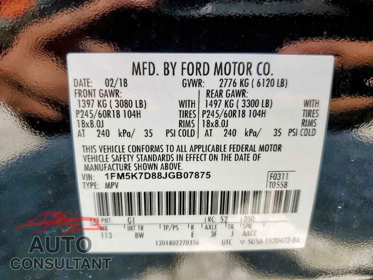 FORD EXPLORER 2018 - 1FM5K7D88JGB07875