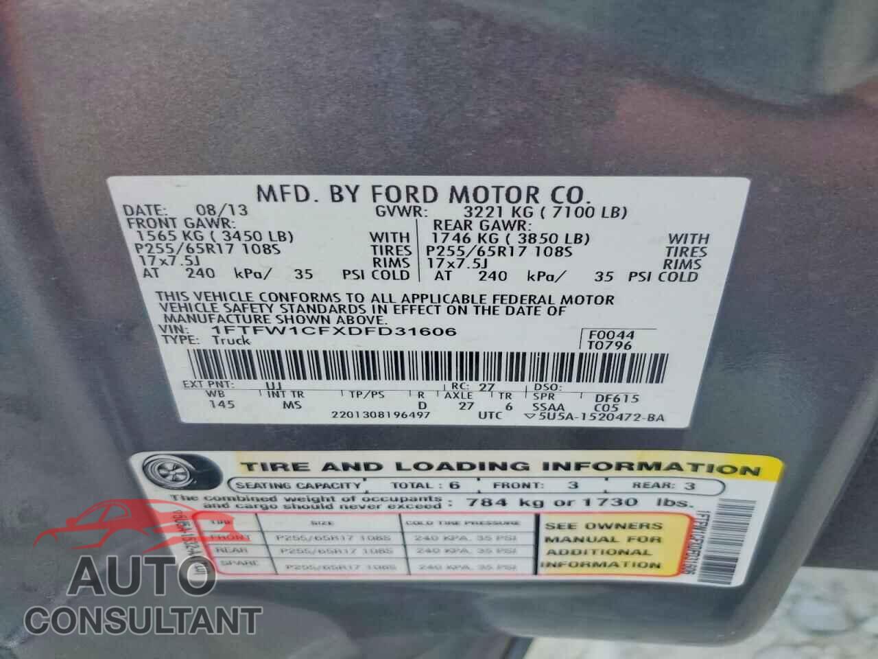 FORD F150 2013 - 1FTFW1CFXDFD31606