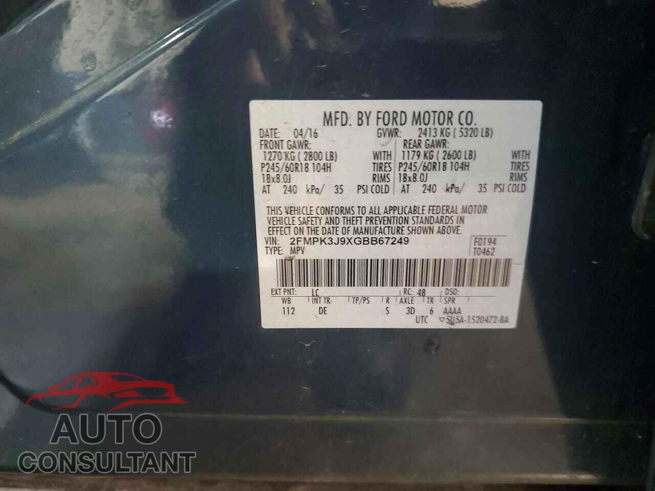 FORD EDGE 2016 - 2FMPK3J9XGBB67249