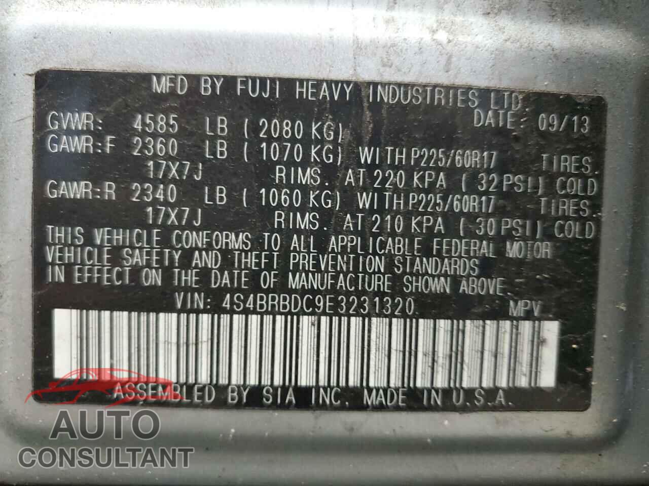 SUBARU OUTBACK 2014 - 4S4BRBDC9E3231320