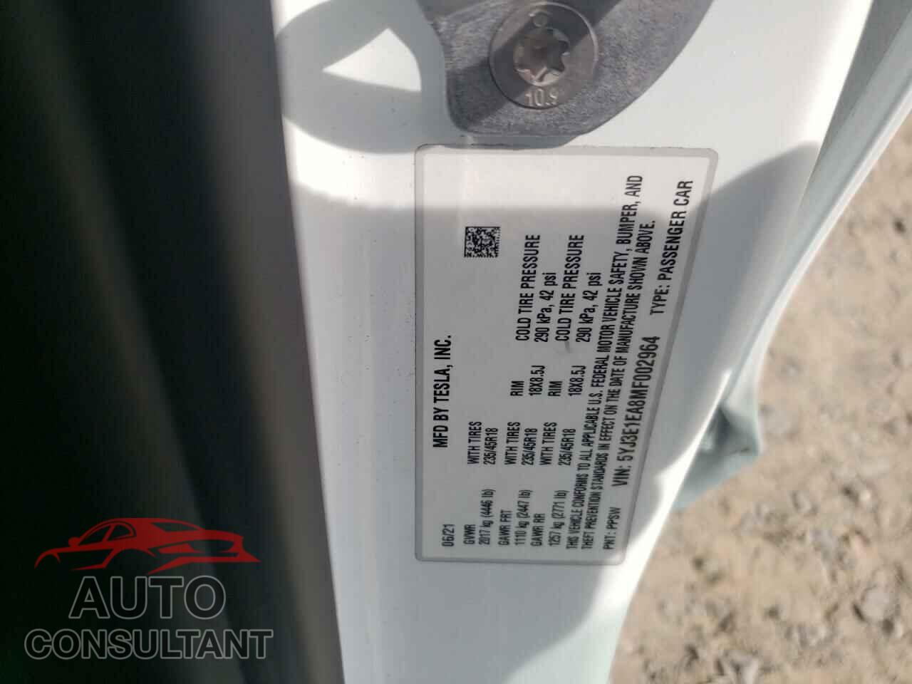 TESLA MODEL 3 2021 - 5YJ3E1EA8MF002964