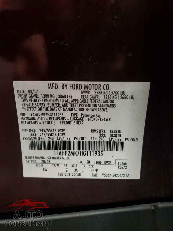 FORD TAURUS 2017 - 1FAHP2MK7HG111935
