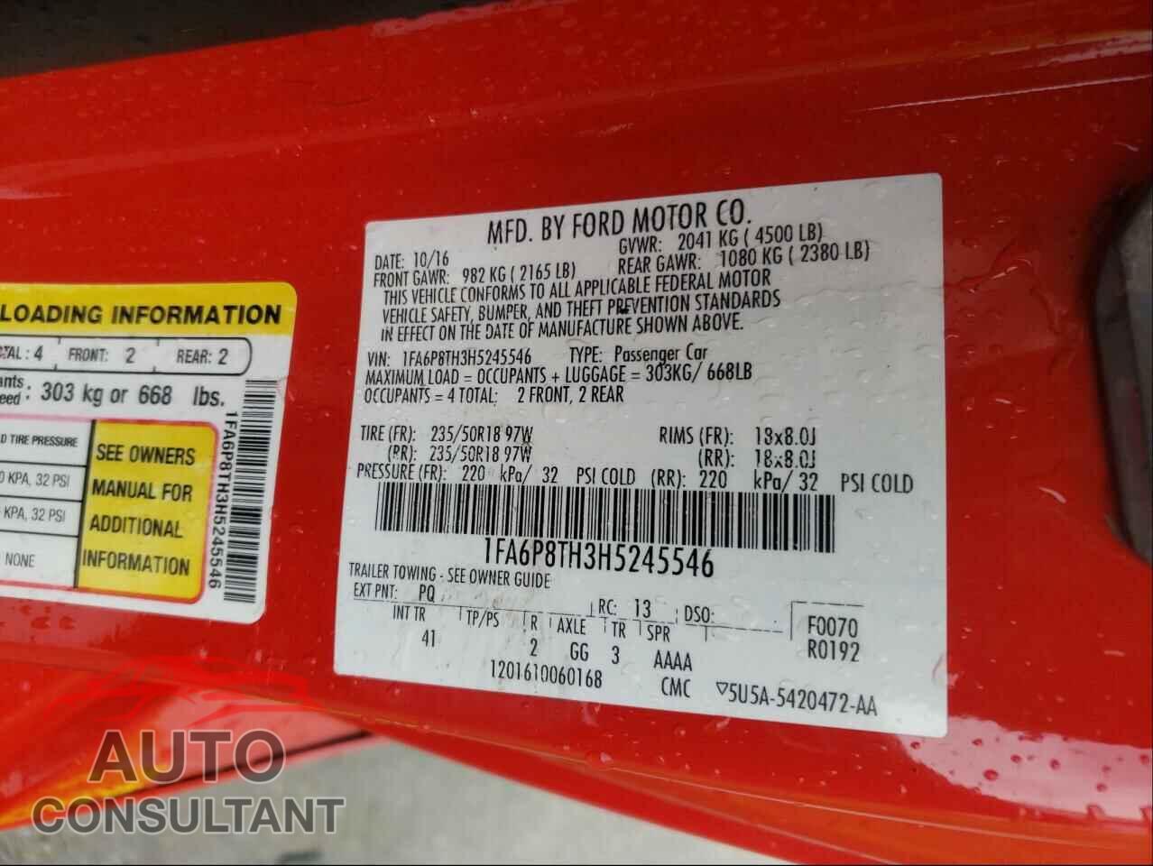 FORD MUSTANG 2017 - 1FA6P8TH3H5245546