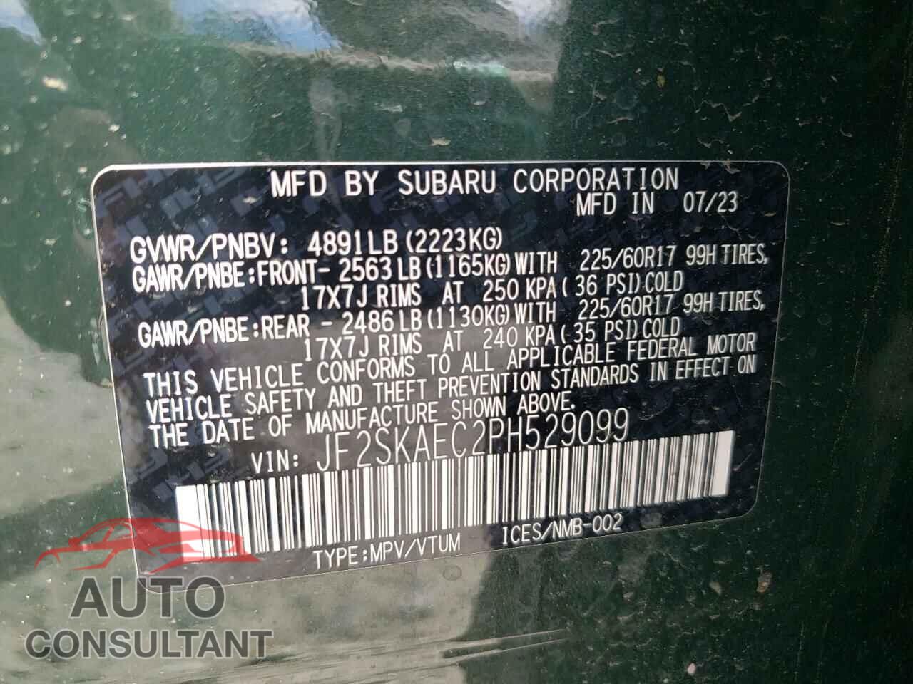 SUBARU FORESTER 2023 - JF2SKAEC2PH529099