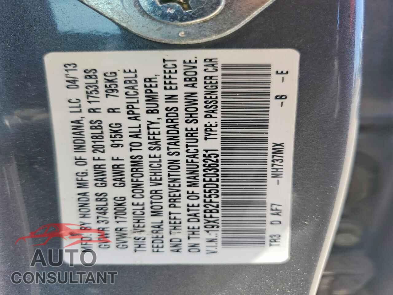 HONDA CIVIC 2013 - 19XFB2F55DE036251