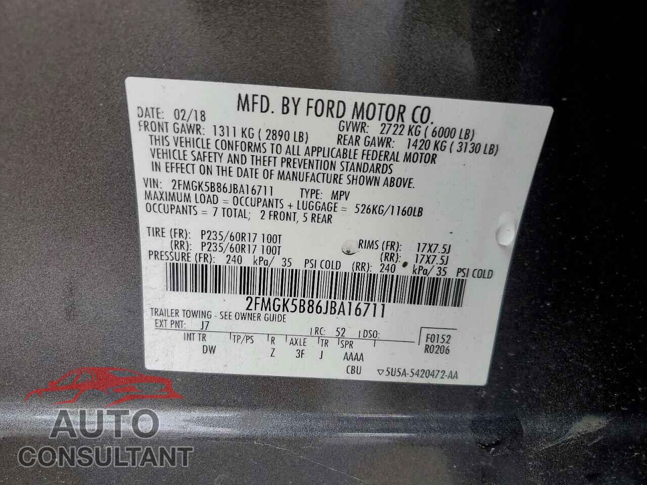 FORD FLEX 2018 - 2FMGK5B86JBA16711