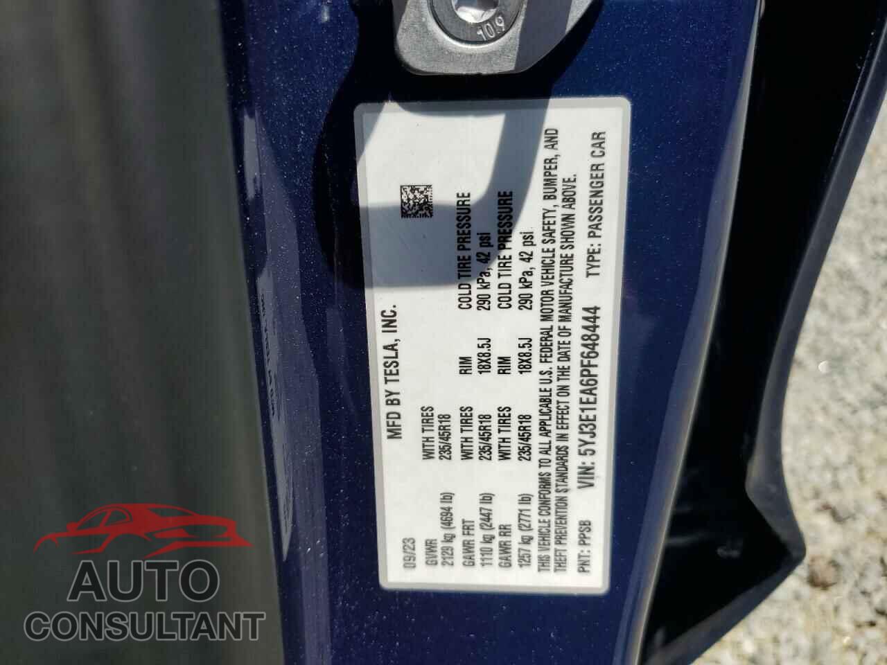 TESLA MODEL 3 2023 - 5YJ3E1EA6PF648444
