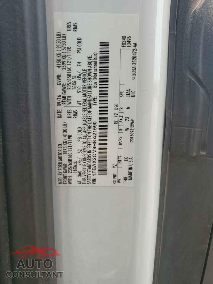 FORD TRANSIT 2017 - 1FBAX2CM9HKA21590