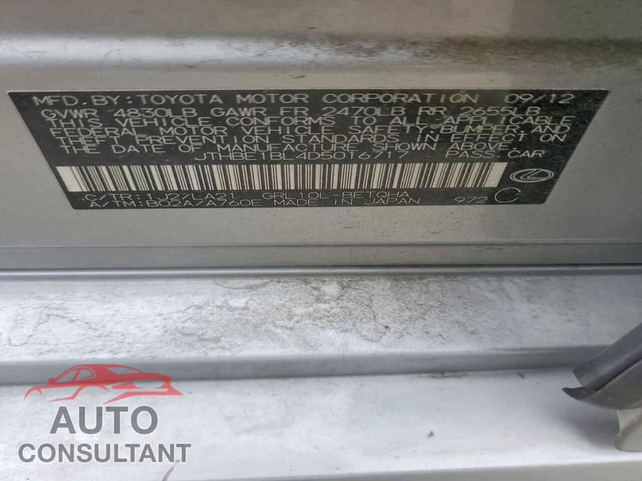 LEXUS GS350 2013 - JTHBE1BL4D5016717