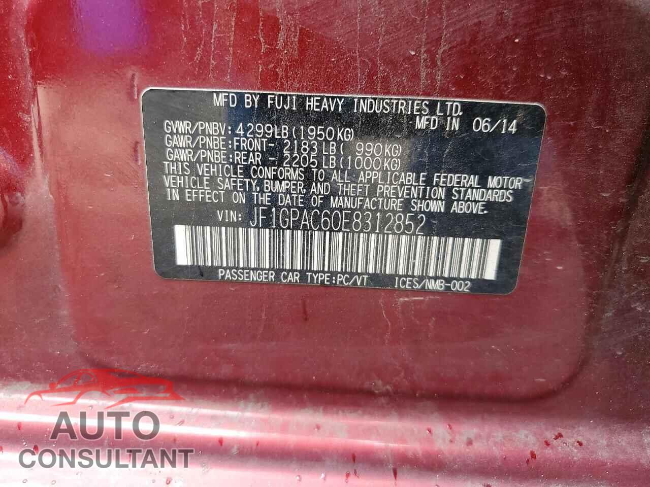 SUBARU IMPREZA 2014 - JF1GPAC60E8312852