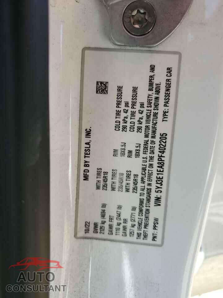 TESLA MODEL 3 2023 - 5YJ3E1EA8PF402205