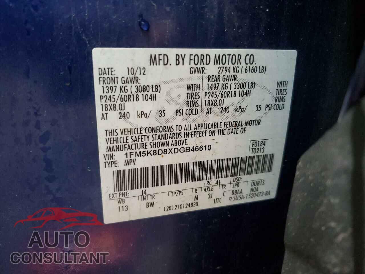 FORD EXPLORER 2013 - 1FM5K8D8XDGB46610