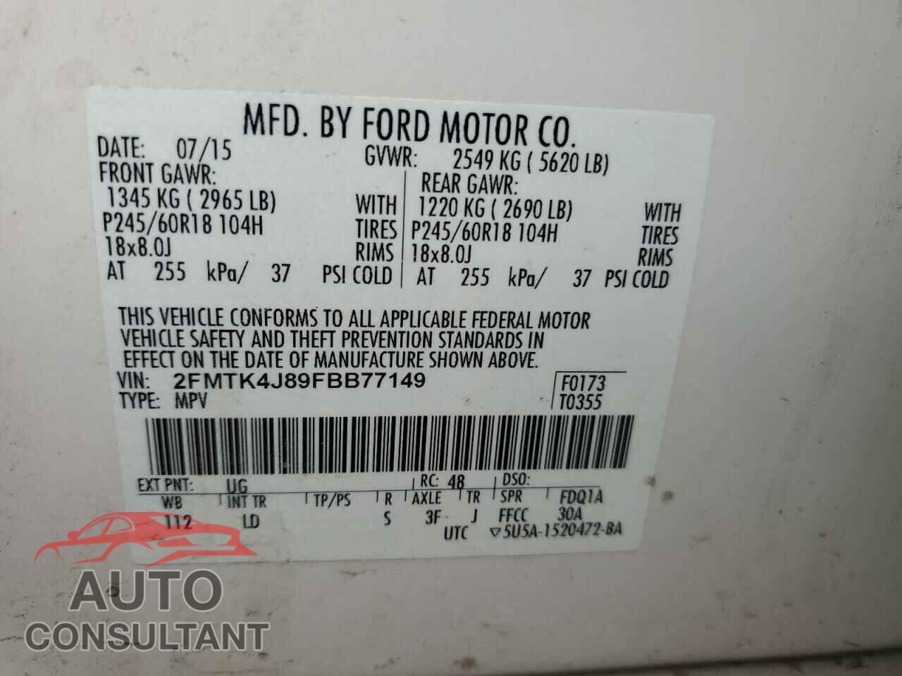 FORD EDGE 2015 - 2FMTK4J89FBB77149
