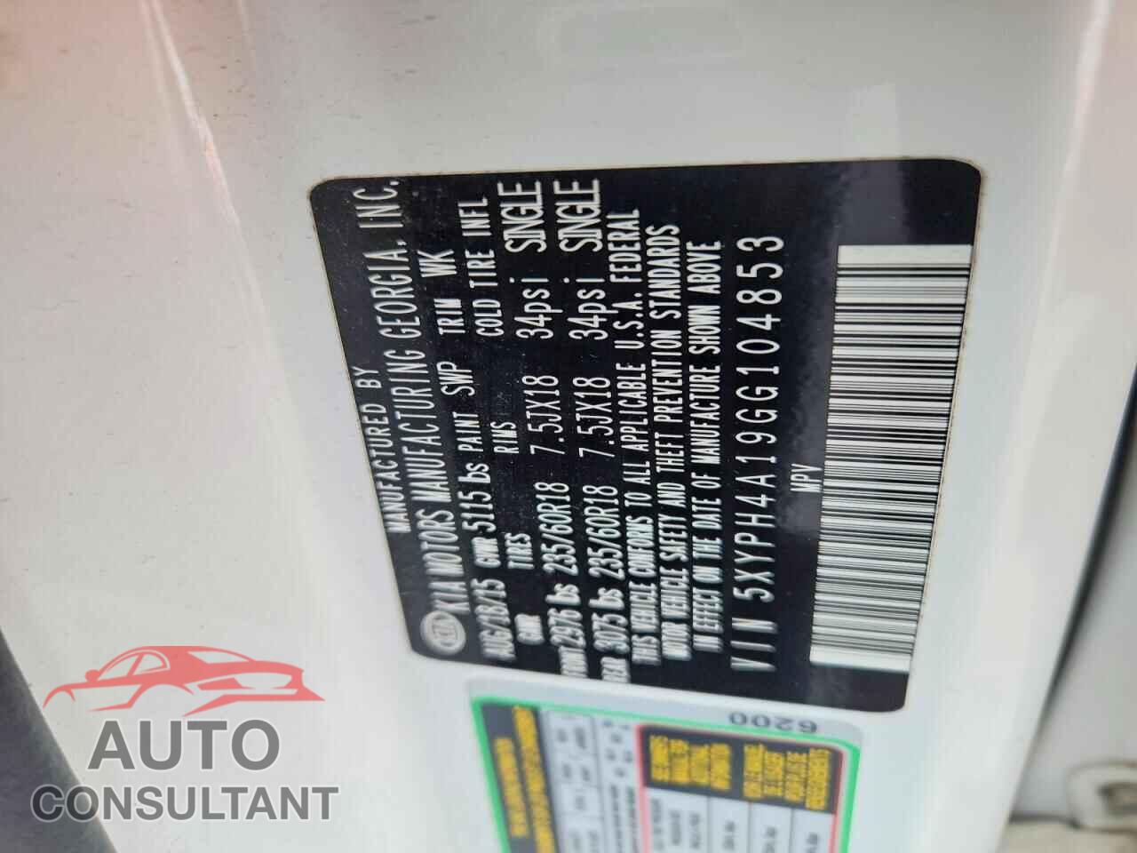 KIA SORENTO 2016 - 5XYPH4A19GG104853