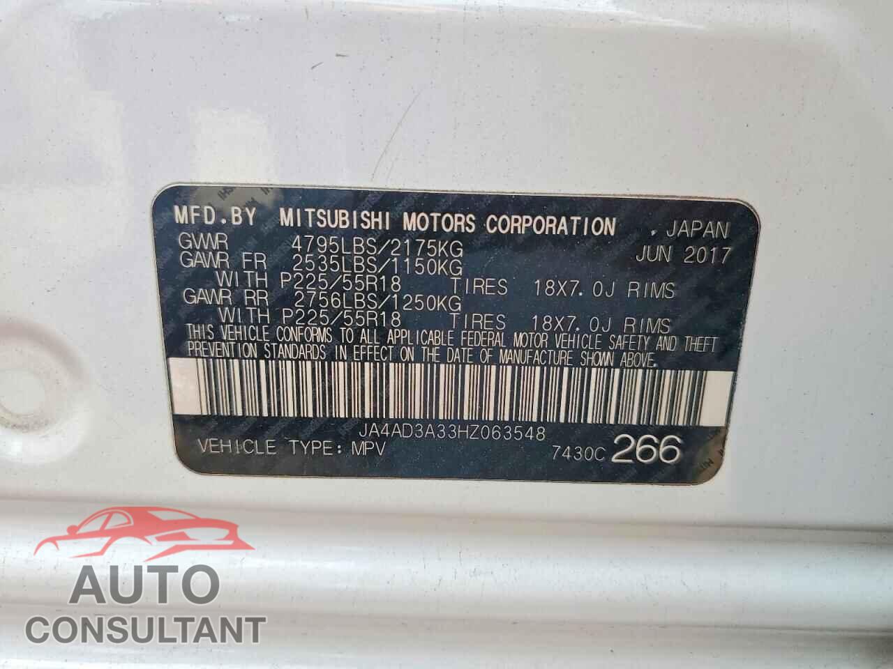 MITSUBISHI OUTLANDER 2017 - JA4AD3A33HZ063548