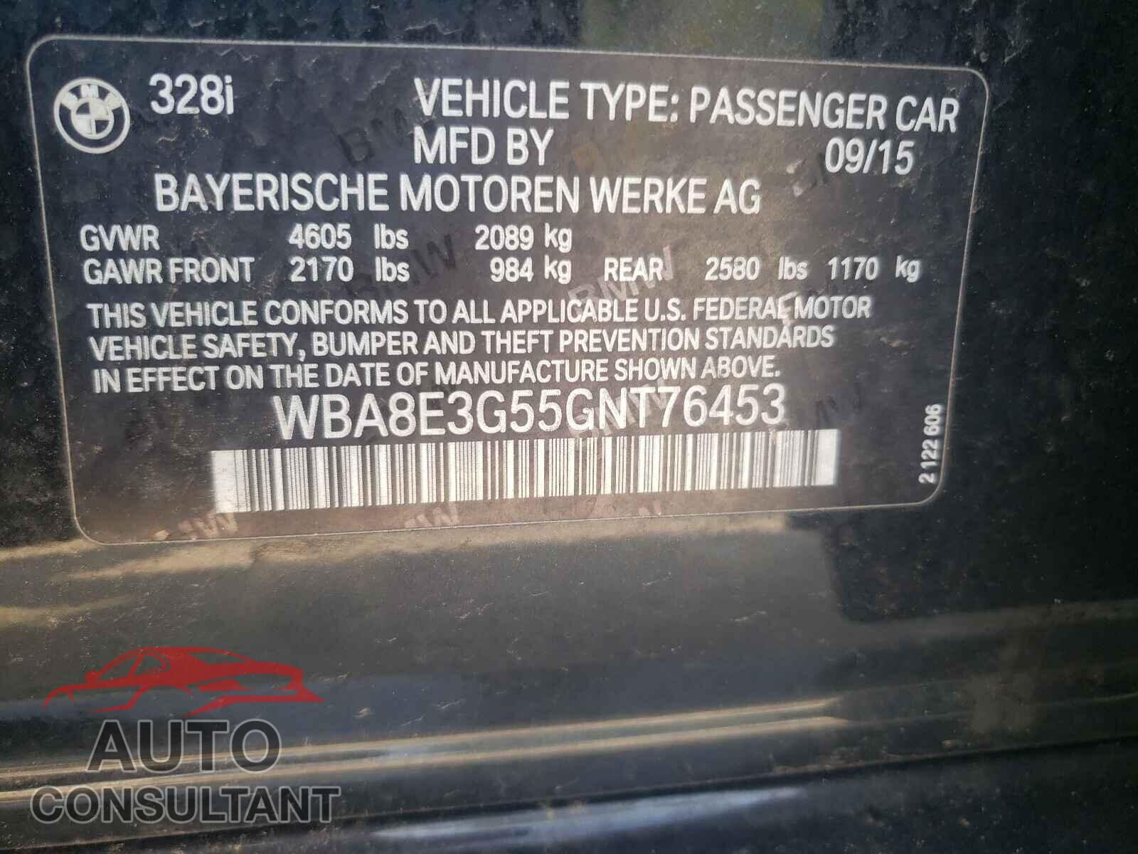 BMW 3 SERIES 2016 - WBA8E3G55GNT76453