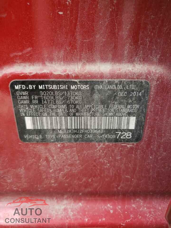 MITSUBISHI MIRAGE 2015 - ML32A3HJ2FH039643