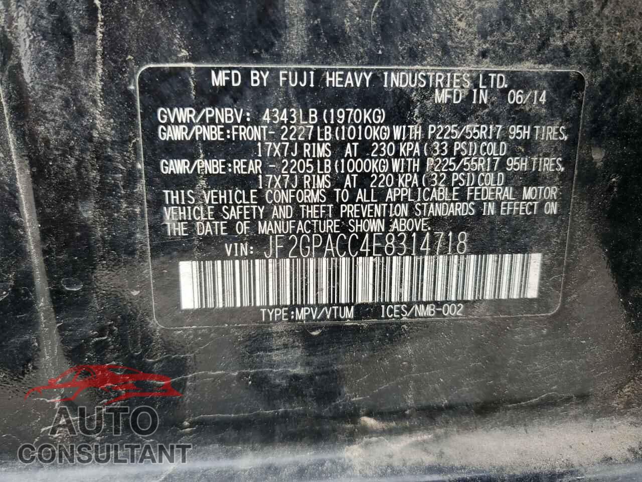 SUBARU XV 2014 - JF2GPACC4E8314718