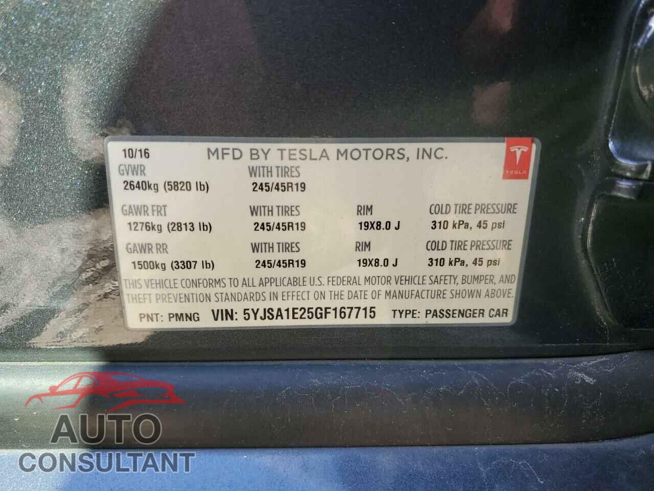 TESLA MODEL S 2016 - 5YJSA1E25GF167715