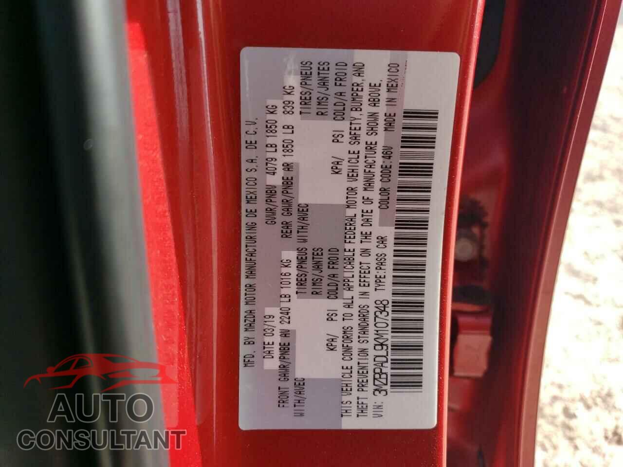 MAZDA 3 2019 - 3MZBPADL9KM107348