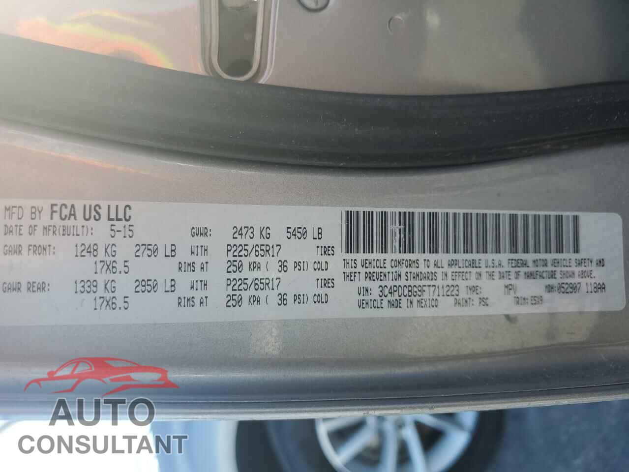 DODGE JOURNEY 2015 - 3C4PDCBG9FT711223