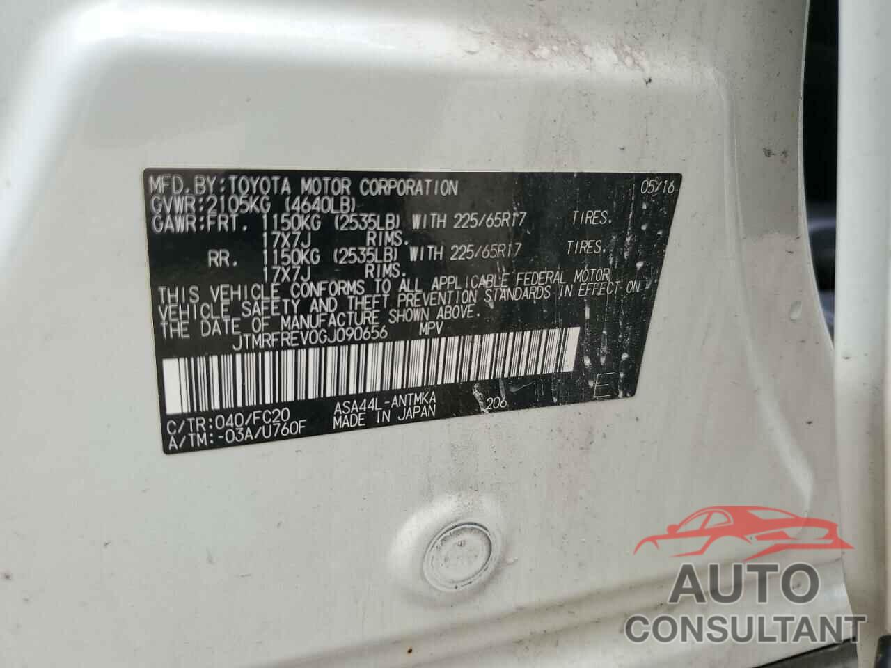 TOYOTA RAV4 2016 - JTMRFREV0GJ090656