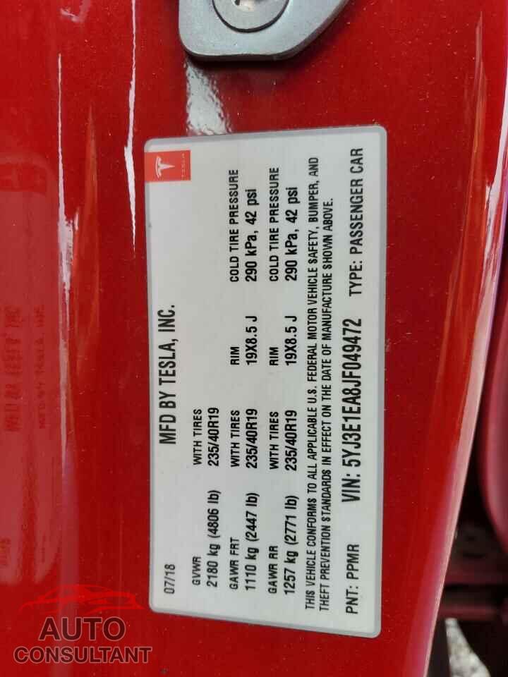 TESLA MODEL 3 2018 - 5YJ3E1EA8JF049472