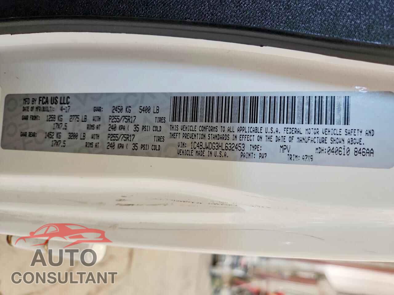 JEEP WRANGLER 2017 - 1C4BJWDG3HL632453