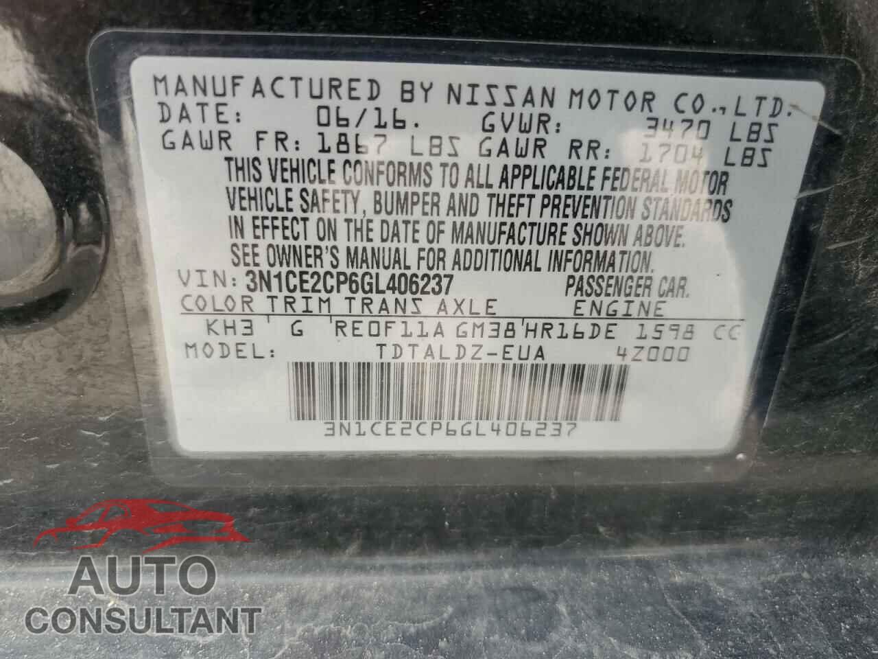NISSAN VERSA 2016 - 3N1CE2CP6GL406237