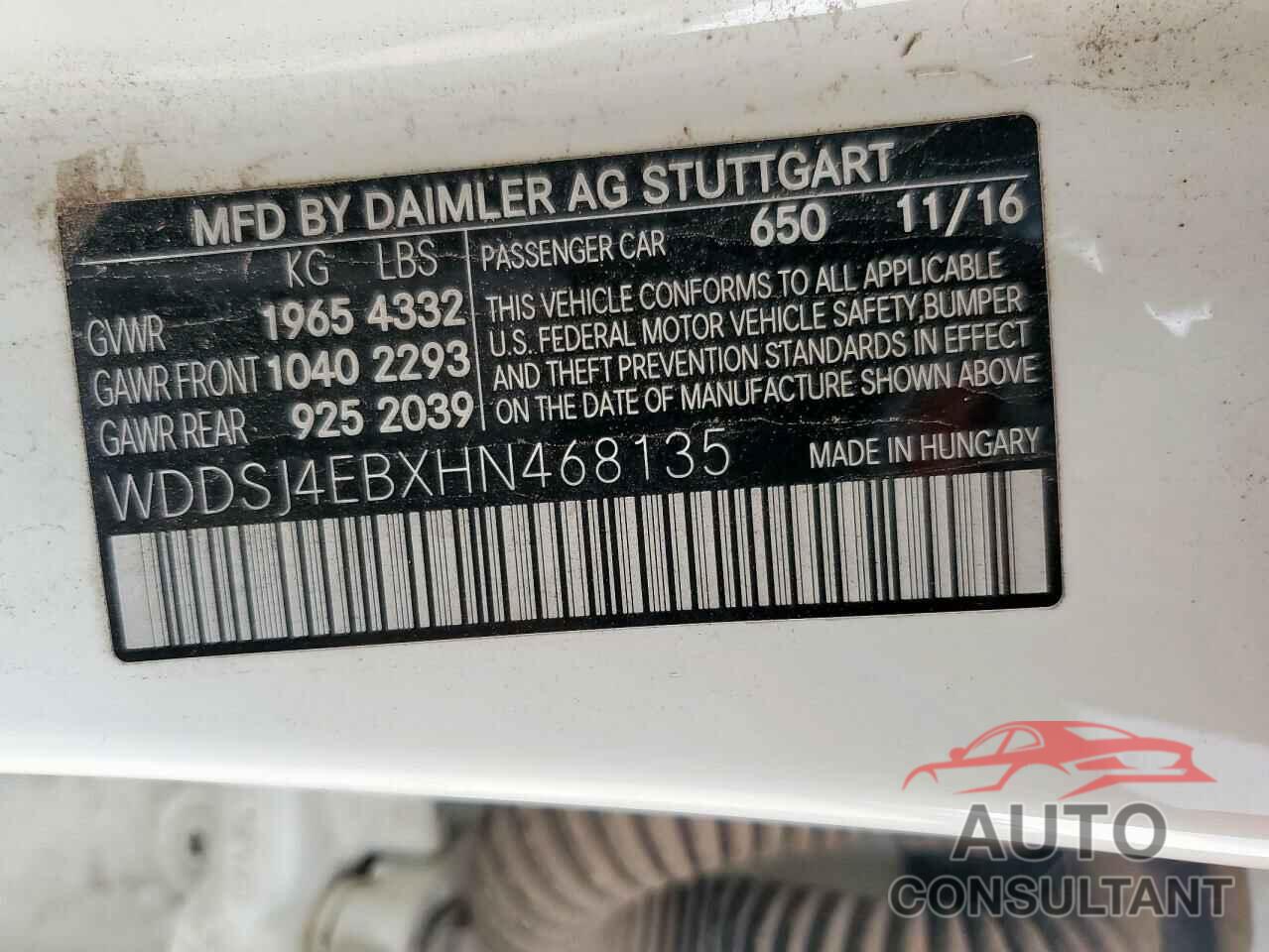 MERCEDES-BENZ CLA-CLASS 2017 - WDDSJ4EBXHN468135