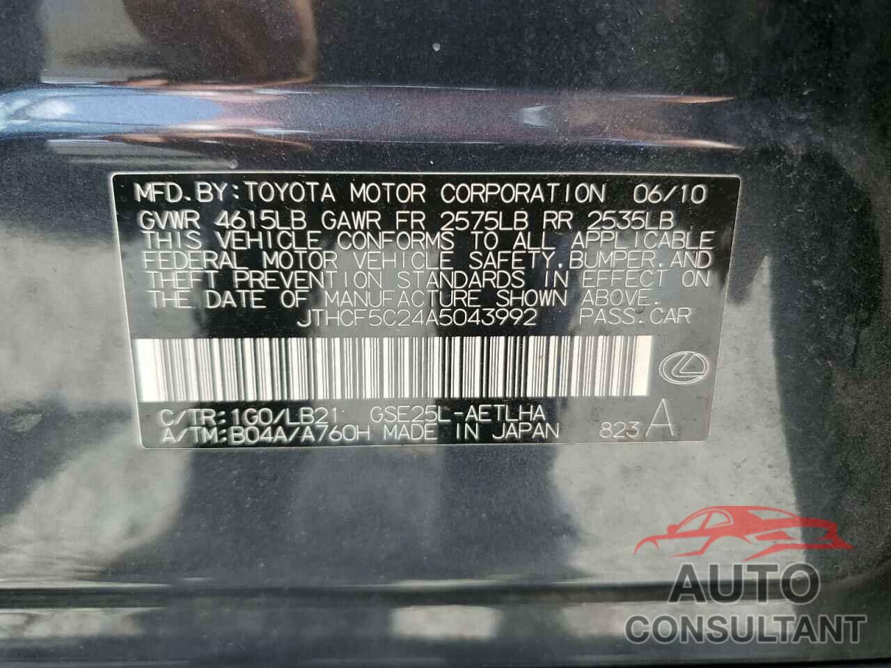 LEXUS IS 2010 - JTHCF5C24A5043992