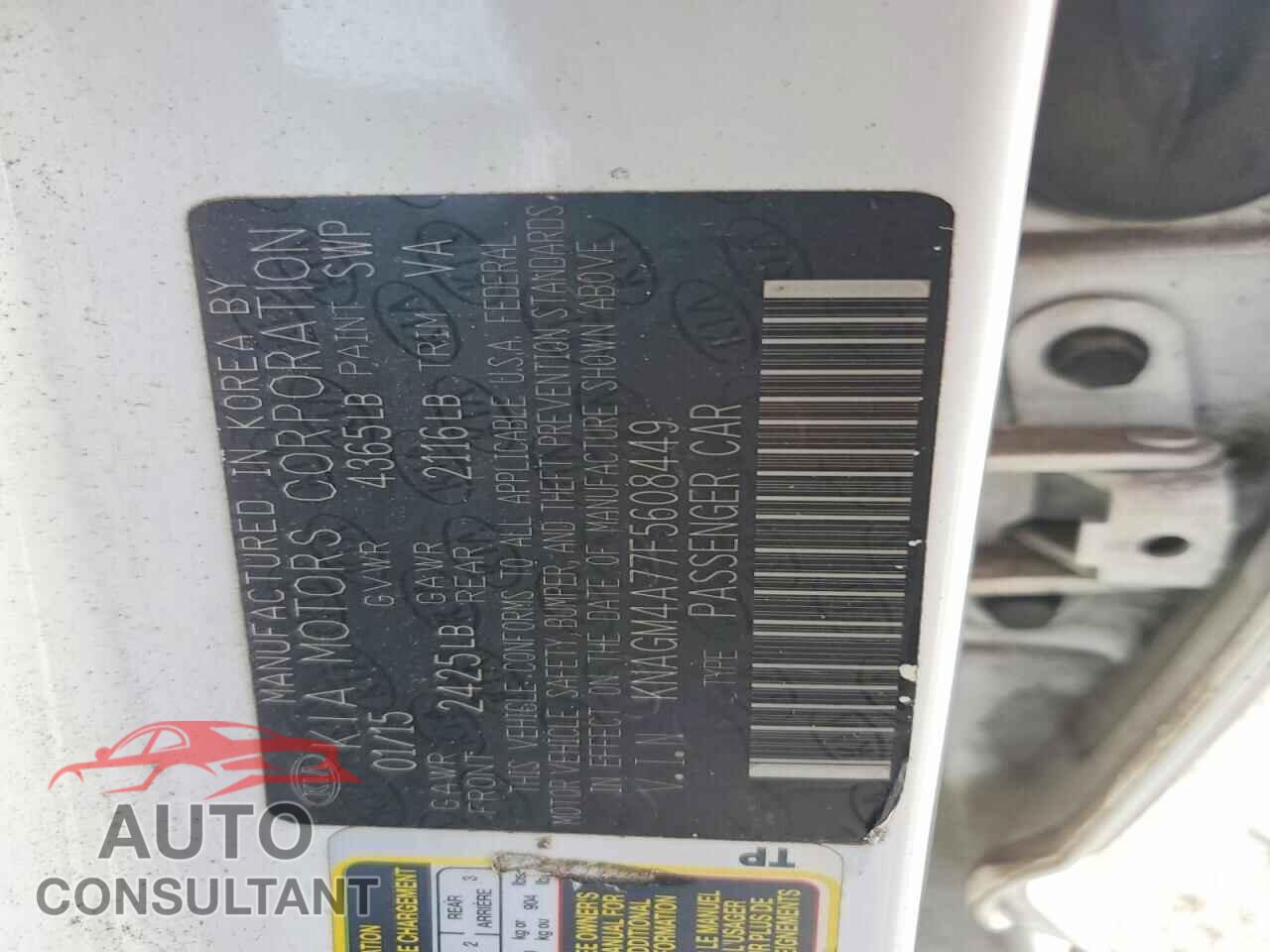 KIA OPTIMA 2015 - KNAGM4A77F5608449