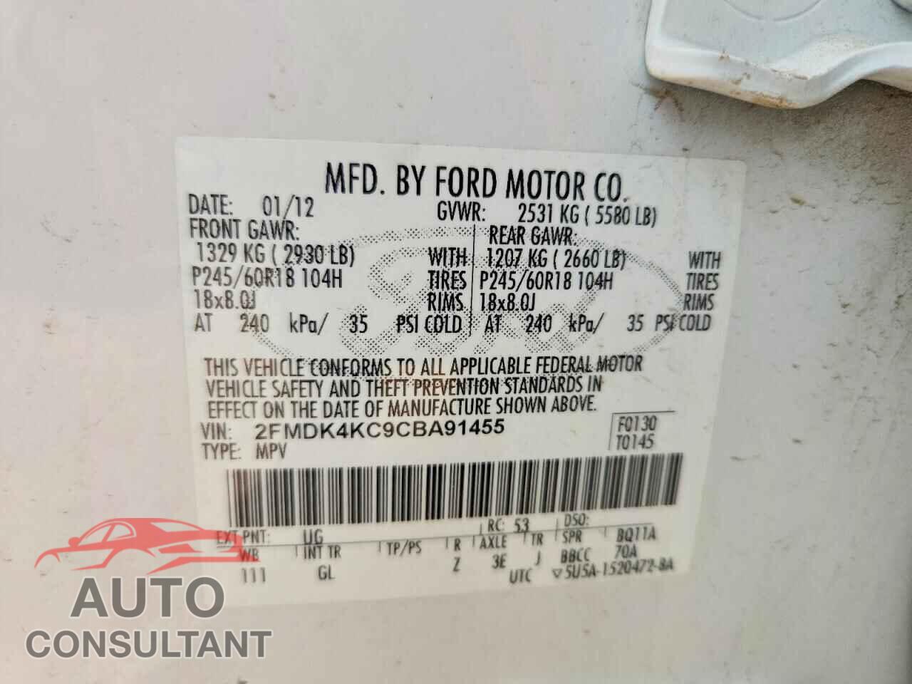 FORD EDGE 2012 - 2FMDK4KC9CBA91455