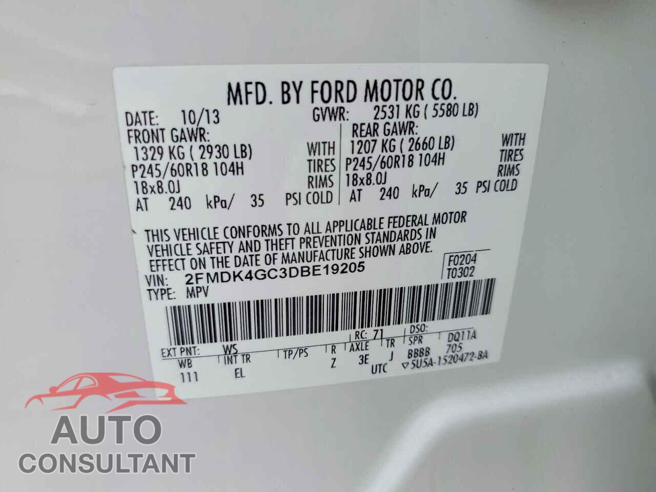 FORD EDGE 2013 - 2FMDK4GC3DBE19205