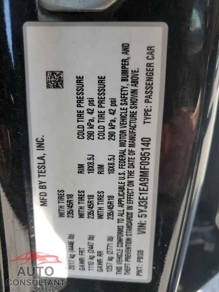 TESLA MODEL 3 2021 - 5YJ3E1EA9MF095140