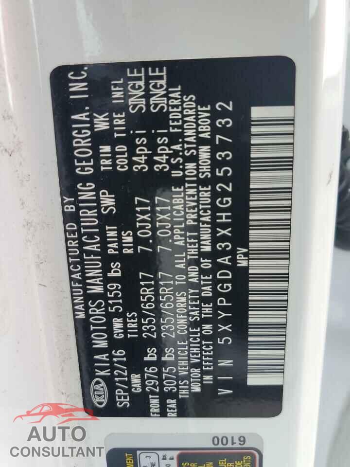 KIA SORENTO 2017 - 5XYPGDA3XHG253732