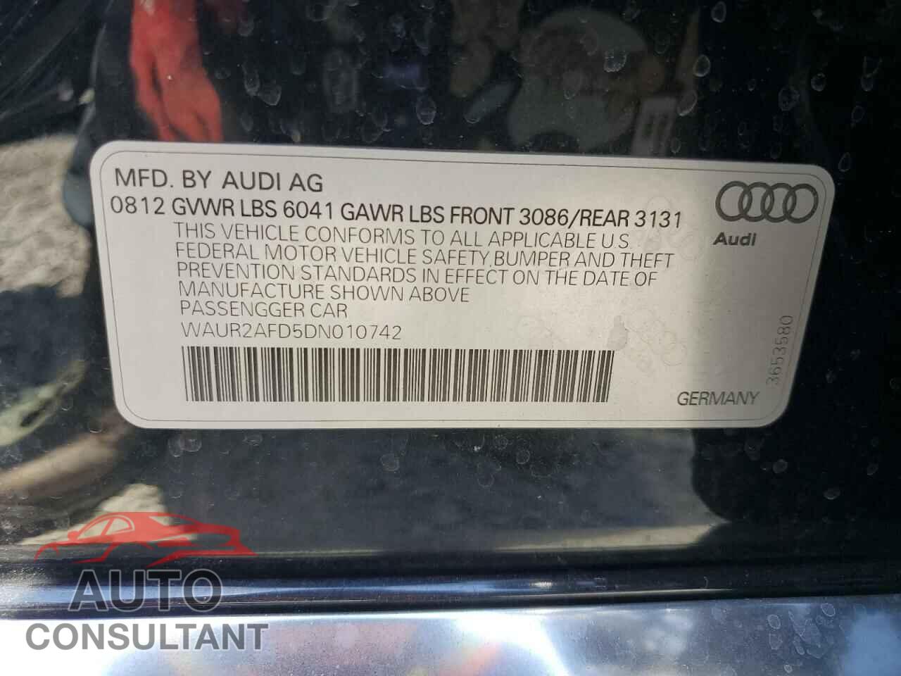 AUDI A8 2013 - WAUR2AFD5DN010742